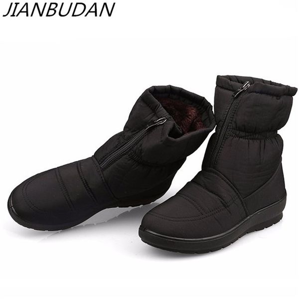 

jianbudan winter women's non-slip warm snow boots plush warm mother shoes down cloth waterproof snow boots 36-42, Black