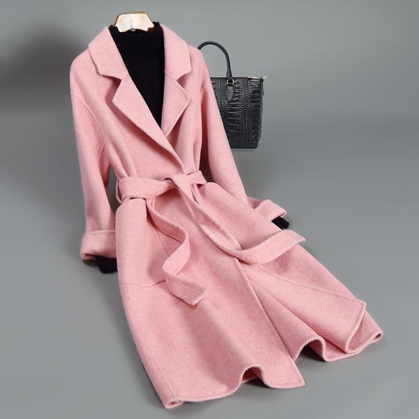 

women's wool & blends elegant coat female autumn winter clothes 2021 korean vintage long woolen jacket fashion ladies blend abrigo muje, Black