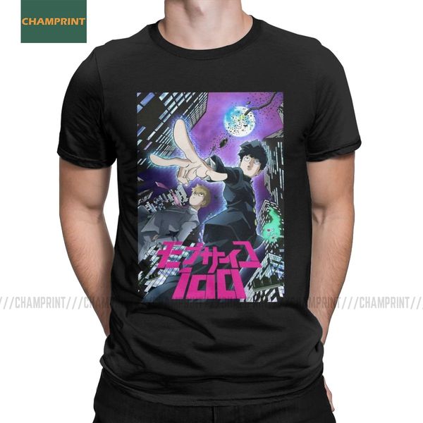

vintage mod psycho 100 t-shirts men cotton t shirts shigeo kageyama anime reigen arataka esper mp100 manga short sleeve tees new