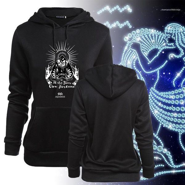 

print womens hoodies designer spring and autumn ladies hoodies fashion donna casual long sleeve clothes the zodiac, Black