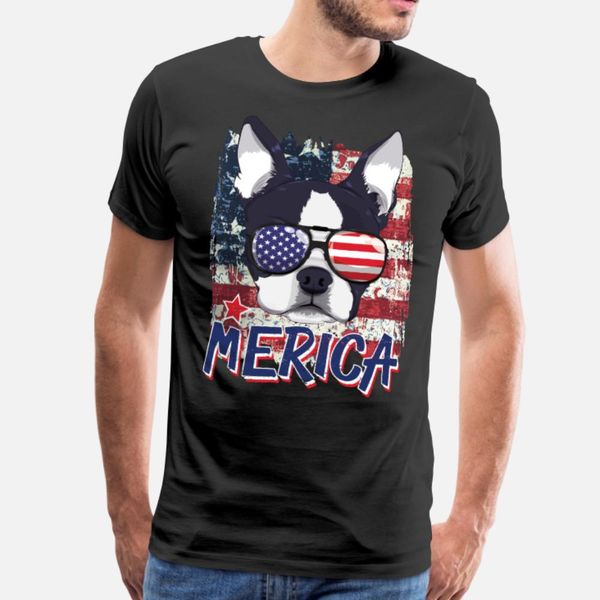 

american flag boston terrier merica 4th of july us t shirt men customized tee shirt round neck anti-wrinkle basic formal shirt
