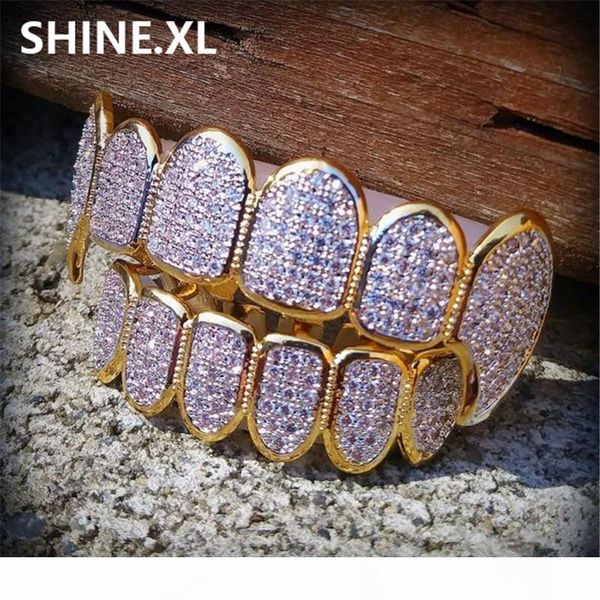 

new custom fit hip hop gold teeth grillz caps micro pave fuchsia cubic zirconia & bottom grills set for christmas gift women, Black