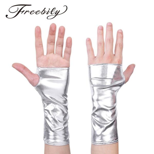 

1 pair fashion women ladies wet look patent leather mini gloves half fingerless thumb hole mini gloves mittens for party costume, Blue;gray