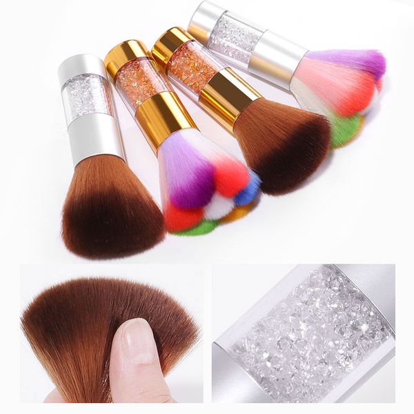 

soft hair nail cleaning brush remove dust powder brush gold silver rhinestones handle manicure pedicure beauty care tools, Yellow