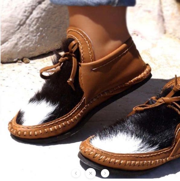 

boots 2021 autumn and winter fur women pu plush ankle thicken brown leather hair warm botas de mujer, Black