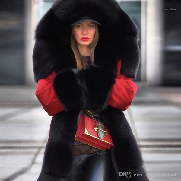 

вниз пальто ветровки зимы женщин длинных ветровок толстого мех дизайнер теплый, Black