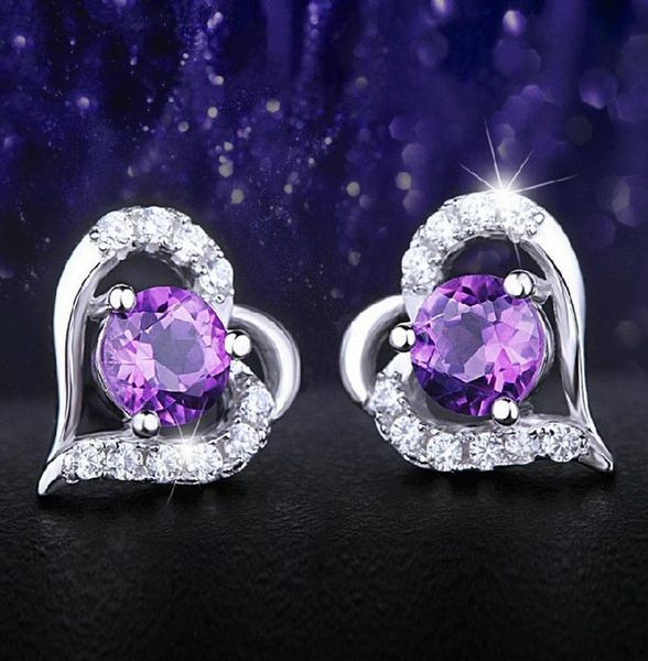 

stud women heart earrings charms white big jewelry 925-sterling-silver overlay crystal for gold ear wedding purple earring love whole2019 o