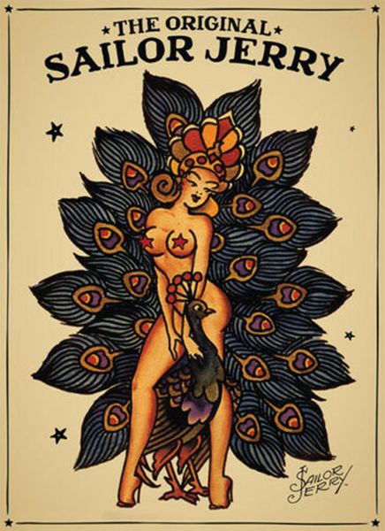

sailor jerry татуировки vintage девочка и павлина картина маслом на холсте стены искусства холст картины для гостиной декор стены 200904