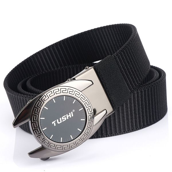 

simple canvas belt men's automatic buckle woven belt young people leisure personality trend outdoor quick-drying, Black;brown