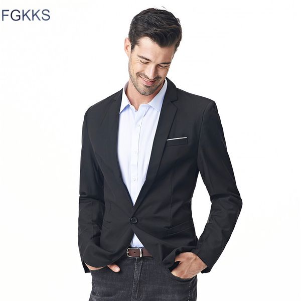 

fgkks new arrival fashion blazer mens casual jacket solid color cotton men blazer jacket men classic mens coats, White;black