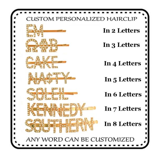 

big letters name words hair clips barrettes pins emblazoned with your favorite name for women girls, Golden;silver