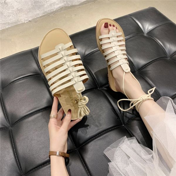 

cootelili woman slippers female fashion ladies flats 2020 new fashion flats sandales slip on lace up black beige women shoes
