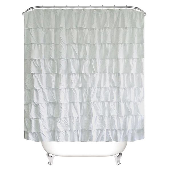 

big deal plain colour waterproof corrugated edge shower curtain ruffled bathroom curtain decoration