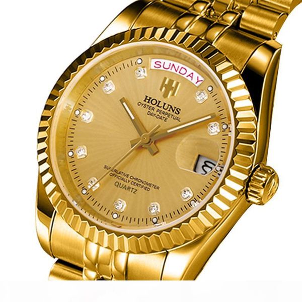 

holuns men watches 2018 luxury old quartz stainless steel calendar relogio masculino waterproof seller wrist watch, Slivery;brown