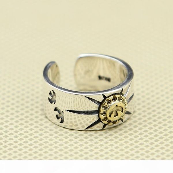 

brand new 925 sterling silver fashion jewelry -silver and gold two stone polished open band adjustable ring for men gift ing