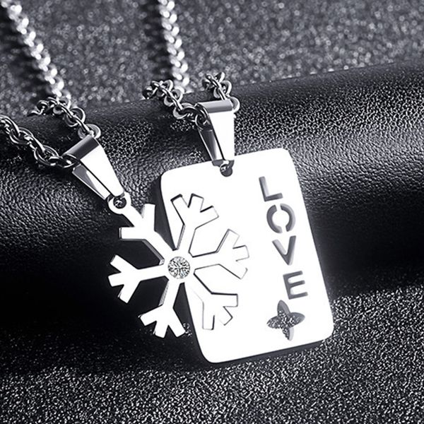 

necklace womens pendants stainless steel fashion nameplate necklace snowflake couples lovers jewelry for neck male accessories, Silver