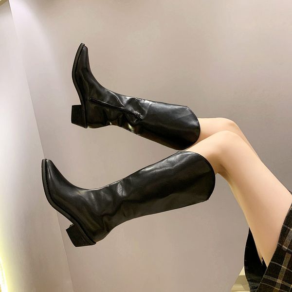 

white shoes pointy boot women boots high heels booties ladies boots-women round toe pointe stiletto cowboy white shoes, Black