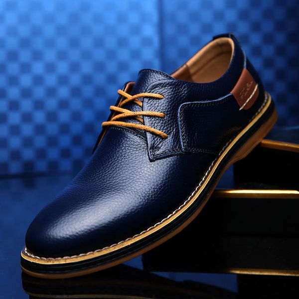

merkmak oxford genuine leather dress shoes men classic lace-up winter spring office walking footwear big size 48 flats male, Black