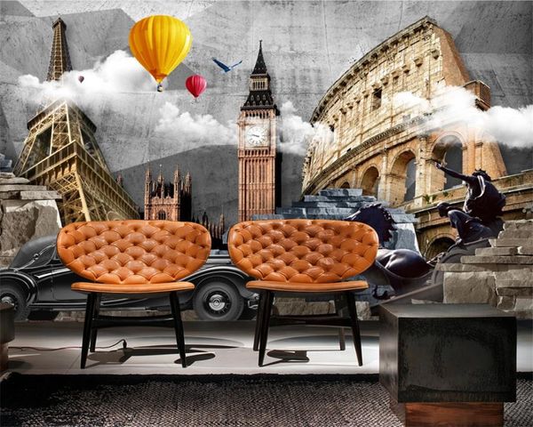 

custom any size 3d wallpaper retro nostalgic cement wall world architecture 3d living room bedroom decorative 3d mural wallpaper