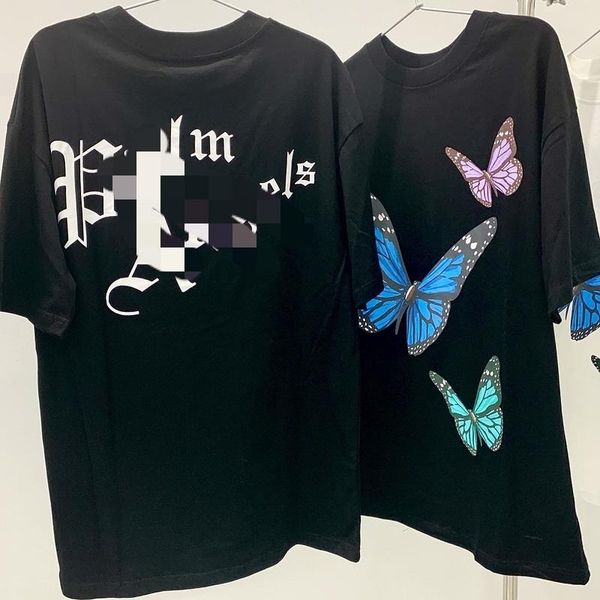 

beauty tide palm shirt color butterfly letters pa printing loose casual sports round neck short sleeve t-shirt men and women, Black;brown