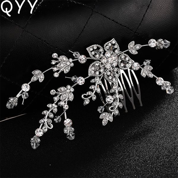 

qyy fashion bridal women's hairpins flower rhinestones hair comb wedding hair accessories clips hairpieces jewelry, Golden;silver