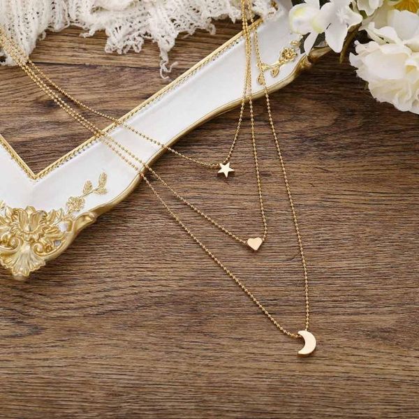 

vintage metallic golden moon stars love chain lock necklace for women ladies valentine's day necklace gifts collares de moda f70, Silver