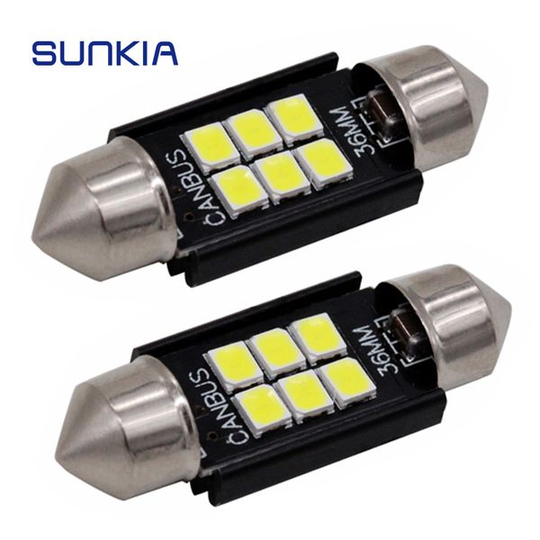 

sunkia 2pcs/set 12v car led canbus festoon c5w c10w 31/36/39/42mm 3030 smd license plate bulb dome interior reading light