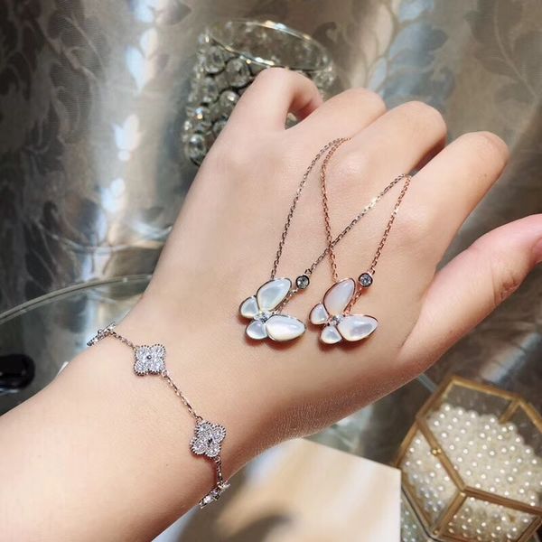 

s925 silver pendant necklace with nature shell wedding women jewelry with diamond and butterfly earring necklace bracelet gift ps7017