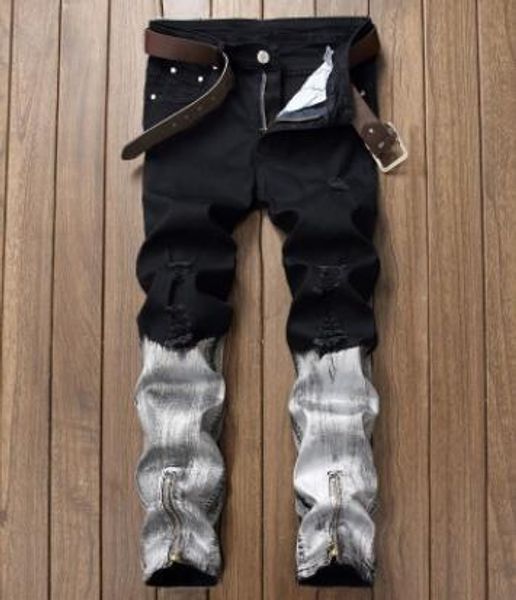 

2020 men jeans casual denim distressed stretch mens ripped biker jeans hip hop straight denim trousers plus size w888, Blue