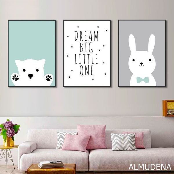 

home decoration warm cartoon rabbit bear art painting bedroom children's room background wall hanging picture fameless