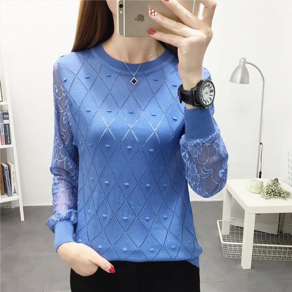 

lace loose long sleeved sweater pullovers female hollow out the spring and autumn period and the new joker coat, White;black