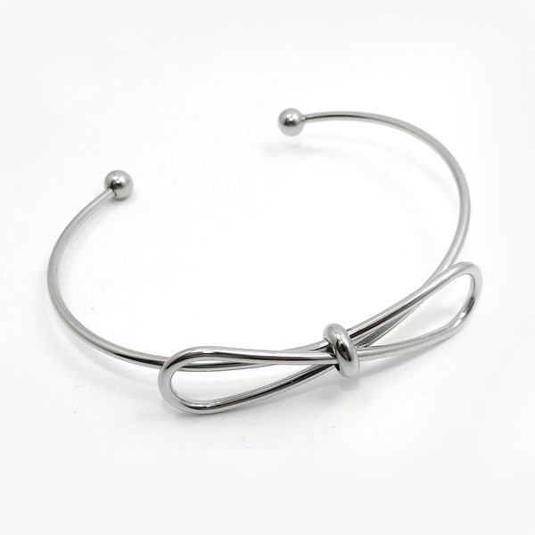 

dicarlun bowknot браслет минималистский бесконечность узел ювелирных изделий из нержавеющей стали проволока открытый браслет для женщин femm, Black