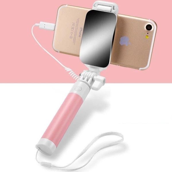 

mini wire control selfie stick stainless steel mirror folding monopod extendable universal handheld for iphone 7 8 8plus x
