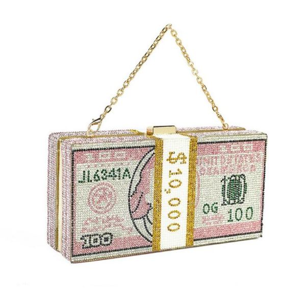 

stack of cash crystals women money evening clutch bags diamond painting chain wedding dinner purses and handbags luxury women