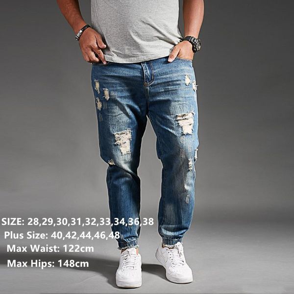 

ripped jeans for men blue black denim mens jean homme harem hip hop plus size trousers 44 46 48 uomo fashions jogger pants