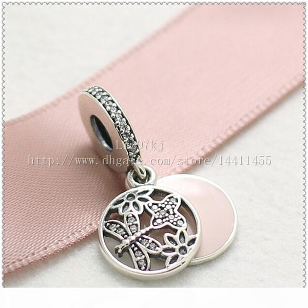 

new 2016 spring 925 sterling silver springtime dangle pendant charm bead with pink enamel and cz fits european jewelry bracelets & necklace, Black