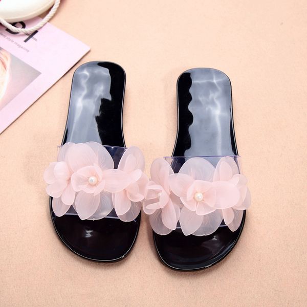

slippers women's summer shoes women flip flops flower transparent pvc solf bottom non-slip ladies shoes female sweet 2020 new, Black