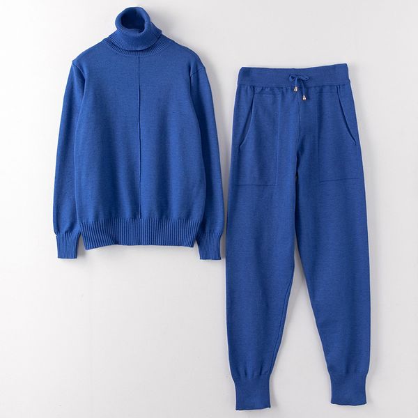 

women customes sets sweater suits casual turtleneck pullovers + long pants track suits for spring autumn woman knitted, Gray