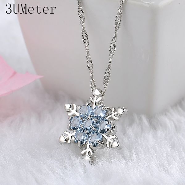 

3umeter blue crystal snowflake charm necklaces & pendants zircon flower silver plated jewelry christmas gift for women wholesale
