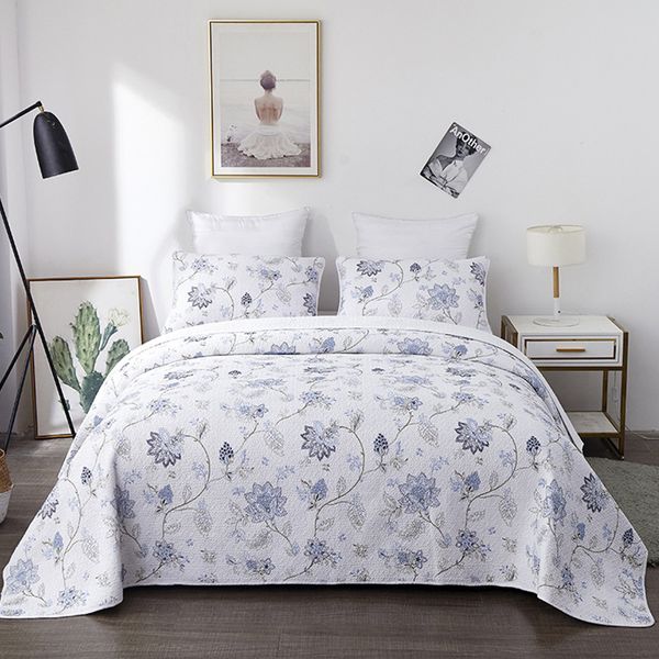 

luxury real embroidered bedspread quilt set 3pcs washed cotton quilts bed cover pillowcase king queen size quilted coverlet