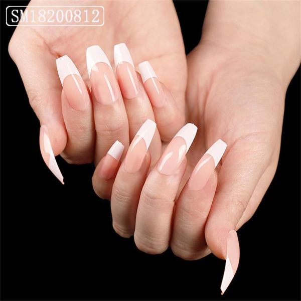 

false nails 24pcs/box gradient color long coffin ballerina fake full cover manicure detachable tools nail art with glue, Red;gold