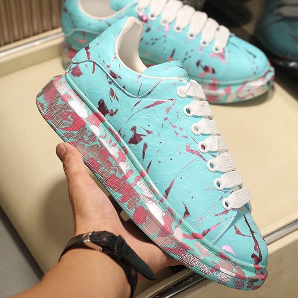 

мужские туфли на платформе овчины кожа ocean blue graffiti paint цветы ladies ins популярные lovers дизайнер кроссовки для женщин повседневн, Black
