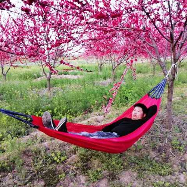 

outdoor folding strengthen hammock camping leisure break 190*130 cm cool silk cloth hanging bed outdoor portable sleeping swing vt1434