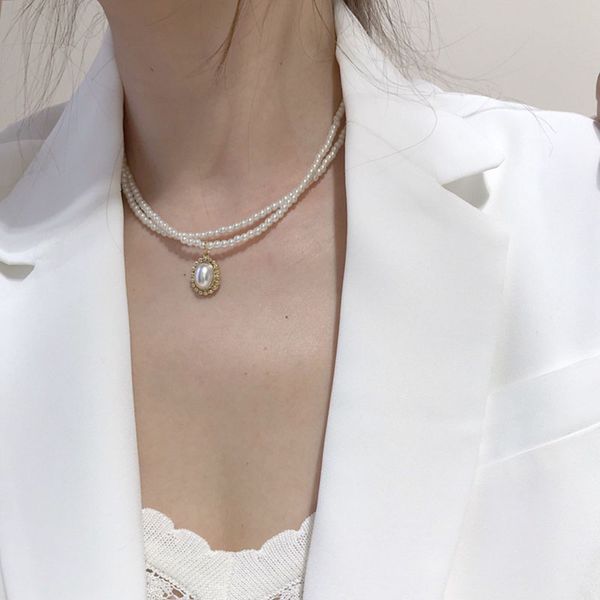 

two row white imitation pearl necklace fashion jewelry for women gift korean style, Silver