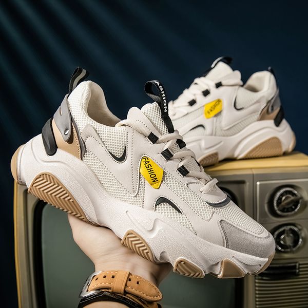 

flats man sneakers beige casual shoes for men's board good quality fashion non-slip air mesh leisure outdoor shoe stylish chunky, Black