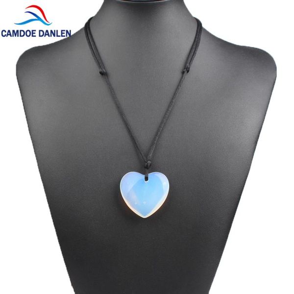 

fashion natural stone opal heart shape pendant necklace scaling rope chain metal lobster clasp long pendant for lovers' jewelry, Silver