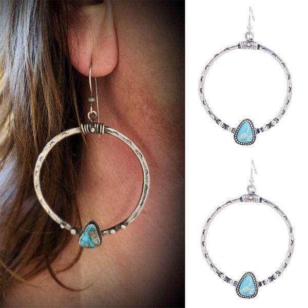 

s1716 fashion jewelry vintage turquoise hoop dangle earrings, Silver