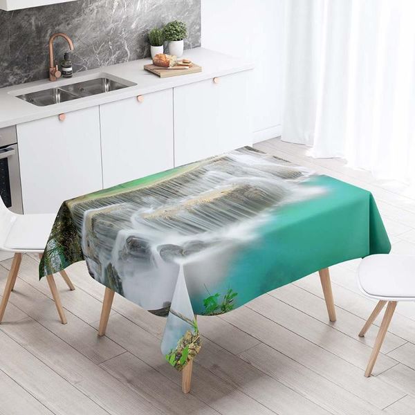 

table cloth graceful rectangular tablecloth 3d printing stream scenery pattern decoration for dining