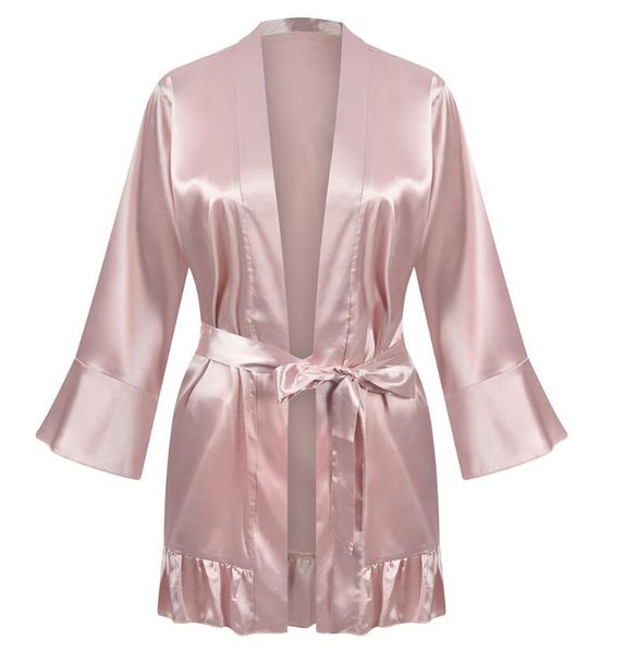 Pigiameria da donna rosa Abito da donna in raso Camicia da notte Cintura morbida Lingerie Accappatoio Accappatoio Pigiama Camicia da notte Lady Sexy Lace Up Sleepwear