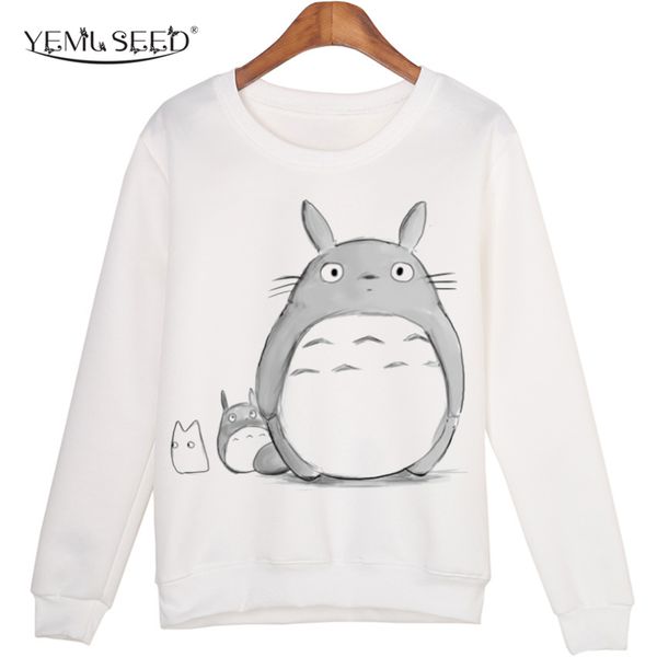 

wholesale- casual 3d sweatshirt women winter clothing cartoon totoro print moleton feminino hoodies o-neck pullover wmh31, Black